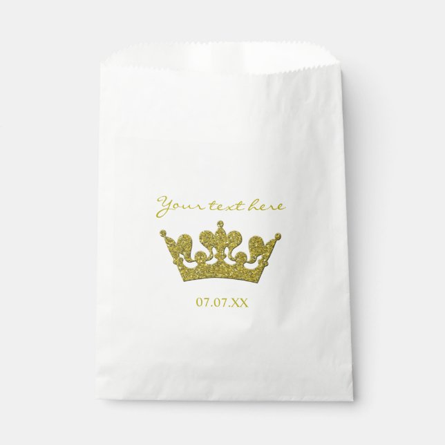 Gold Glitter Crown Birthday Party Favor Bags (Front)