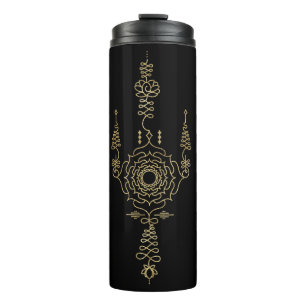 *~* Gold Glitter Crown Chakra Totem BLACK Thermal Tumbler