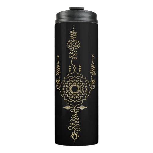*~* Gold Glitter Crown Chakra Totem BLACK Thermal Tumbler