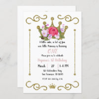 Gold Glitter Crown Floral 1 ONE 1st Birthday Party Invitation