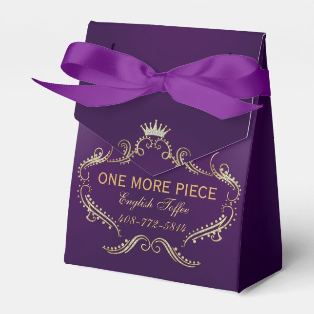 Gold Glitter Crown Frame Purple Background Favor Boxes (Front Side)