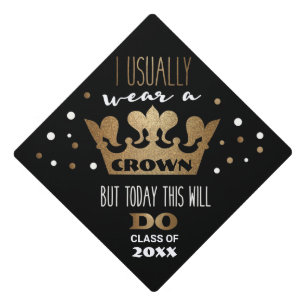 Gold Glitter Crown Graduation Funny Grad Diva Cap Topper