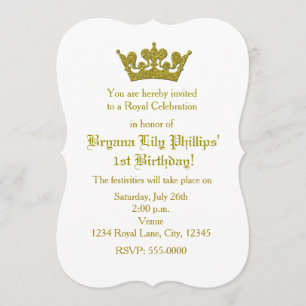 Gold Glitter Crown Princess Birthday Invitation
