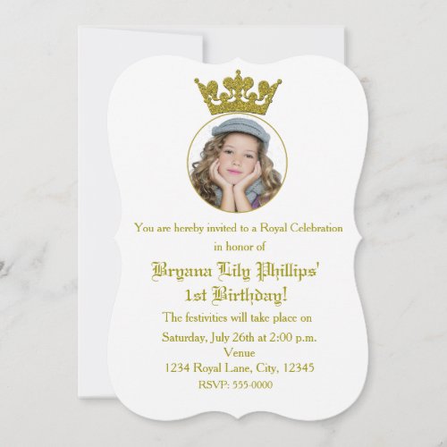 Gold Glitter Crown Royal Birthday Photo Invitation