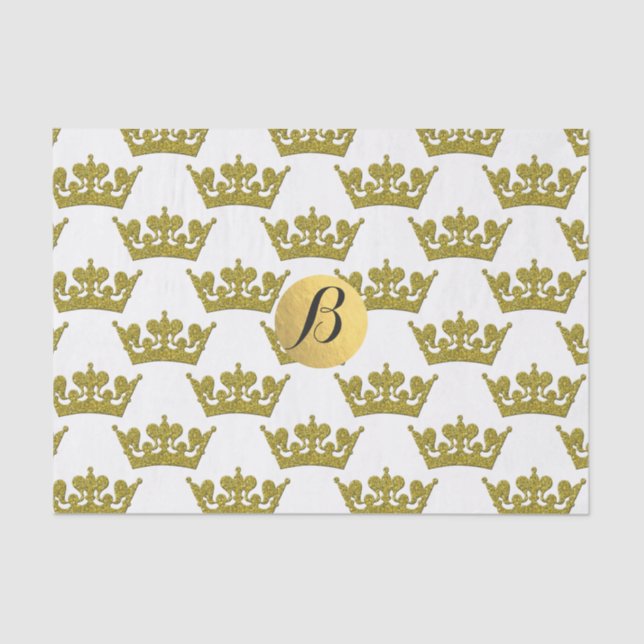 Gold Glitter Crowns Royal Monogram Elegant Modern Tissue Paper (Front)