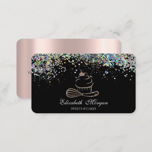 Gold Glitter Cupcake Colorful Confetti Black  Business Card