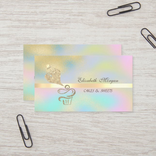 Gold Glitter Cupcake Piping Bag Colorful  Business Card (Front/Back In Situ)