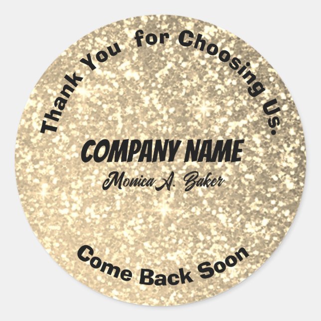 Gold Glitter Custom Business  Classic Round Sticker (Front)