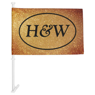 Gold glitter custom monogram wedding window car flag