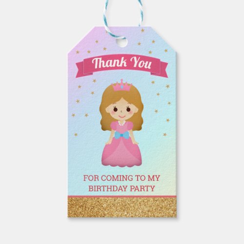 Gold Glitter Cute Little Princess Birthday Party Gift Tags