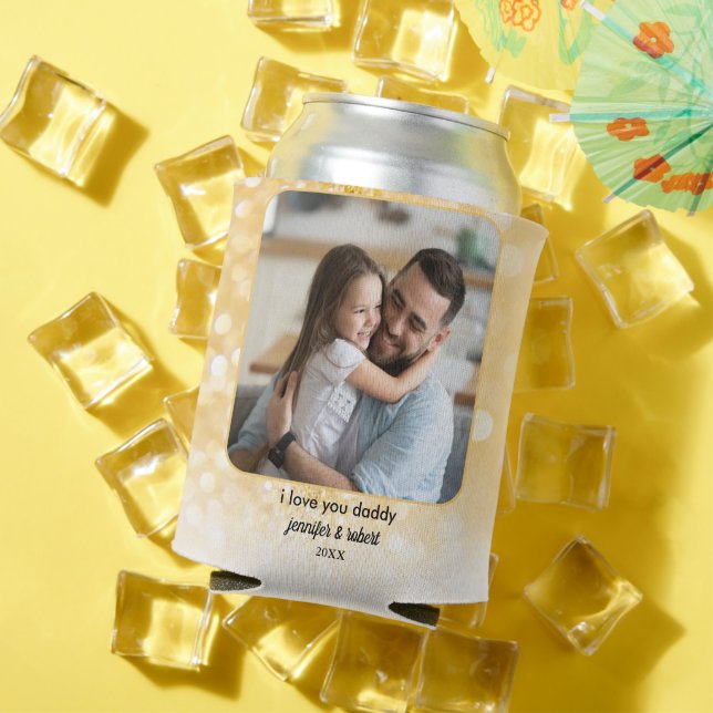 Gold Glitter Dad Photo Gift | Personalized  Can Cooler (In Situ Summer)