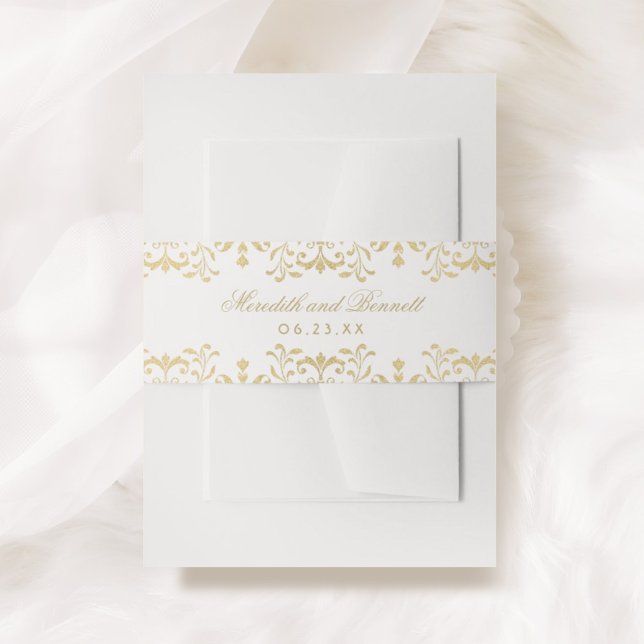 Gold Glitter Damask Monogram Wedding Invitation Belly Band (Creator Uploaded)