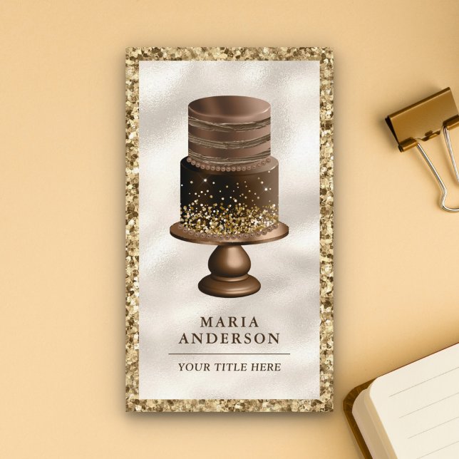 Gold Glitter Dark Chocolate Custom Cake Bakery Business Card (Creator Uploaded)