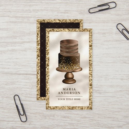 Gold Glitter Dark Chocolate Custom Cake Bakery Business Card