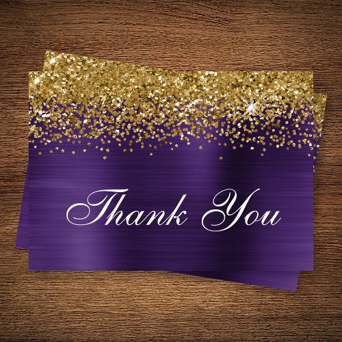 Gold Glitter Dark Violet Purple Ombre Foil Thank You Card