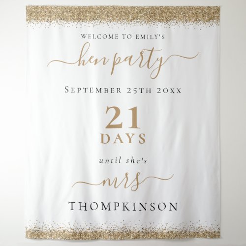 Gold Glitter Days to Wedding Welcome Hen Party Tapestry