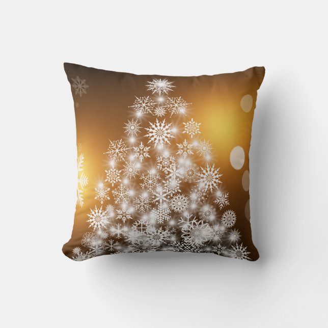 Gold Glitter Decorative Merry Christmas Tree Throw Pillow (Front)