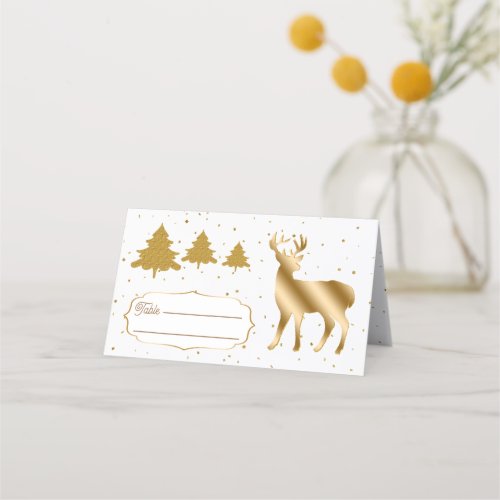 Gold Glitter Deer  Glitter Trees Place Card