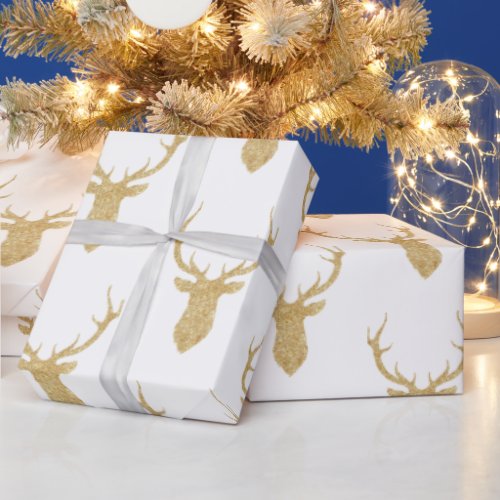 Gold Glitter Deer Head Silhouette Wrapping Paper