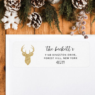 Gold Glitter Deer Head Winter Christmas Holiday Label