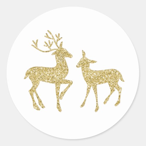 Gold glitter deers gold Christmas deers Classic Round Sticker