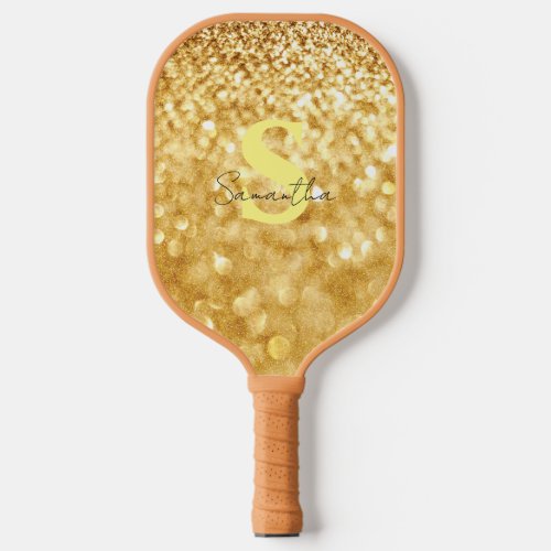 Gold glitter design Elegantstylish custom name  Pickleball Paddle