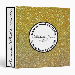 Gold Glitter Design Homeschool Portfolio Name 3 Ring Binder