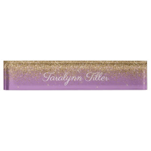 Gold Glitter Desk Nameplate Purple