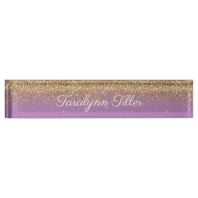 Gold Glitter Desk Nameplate Purple (Front)