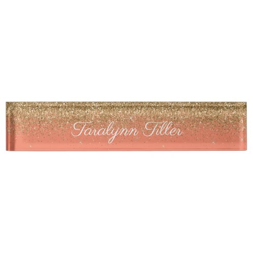 Gold Glitter Desk Nameplate Salmon