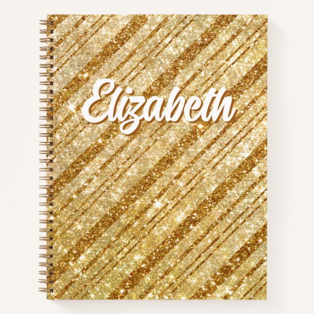 Gold Glitter Diagonal Stripes Notebook (Front)