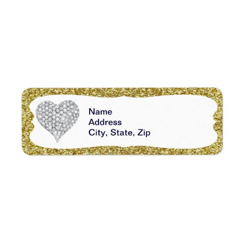 Gold Glitter Diamond Heart Address Labels