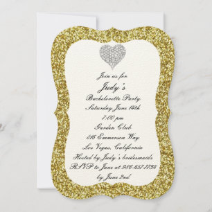Gold Glitter Diamond Heart Bachelorette Party Invitation