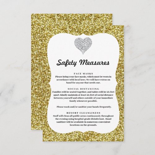 Gold Glitter Diamond Heart Safety Measures Enclosure Card