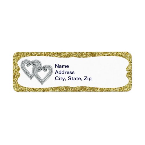 Gold Glitter Diamond Hearts Address Labels