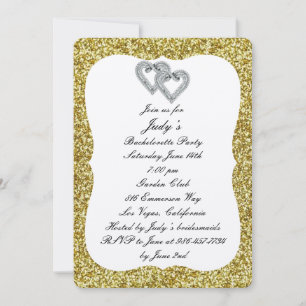 Gold Glitter Diamond Hearts Bachelorette Party Invitation