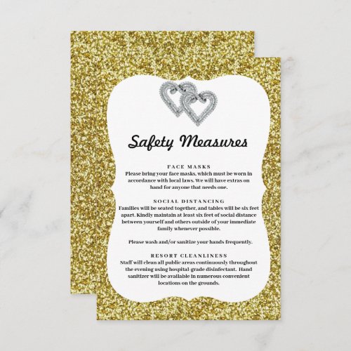 Gold Glitter Diamond Hearts Safety Measures Enclosure Card