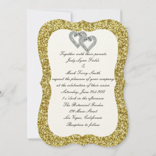 Gold Glitter Diamond Hearts Wedding Invitation