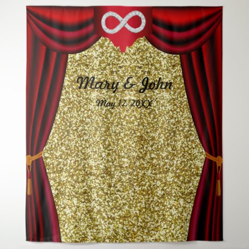 Gold Glitter Diamond Infinity Red Curtain Backdrop