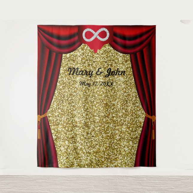 Gold Glitter Diamond Infinity Red Curtain Backdrop (Front)