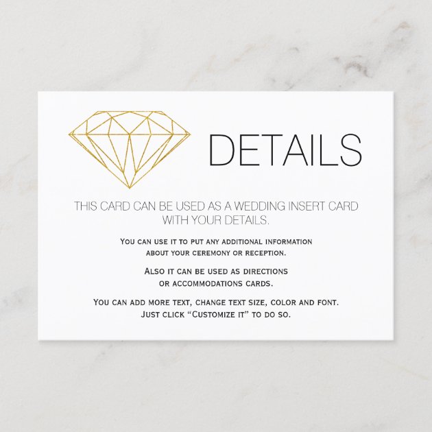 Gold Glitter Diamond Trendy Wedding Details Insert