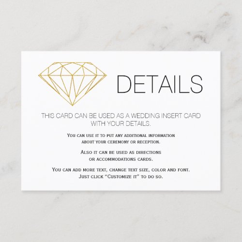 Gold glitter diamond trendy wedding details insert