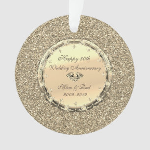 Gold Glitter Diamonds 50th Wedding Anniversary Ornament