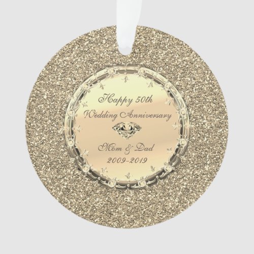 Gold Glitter Diamonds 50th Wedding Anniversary Ornament