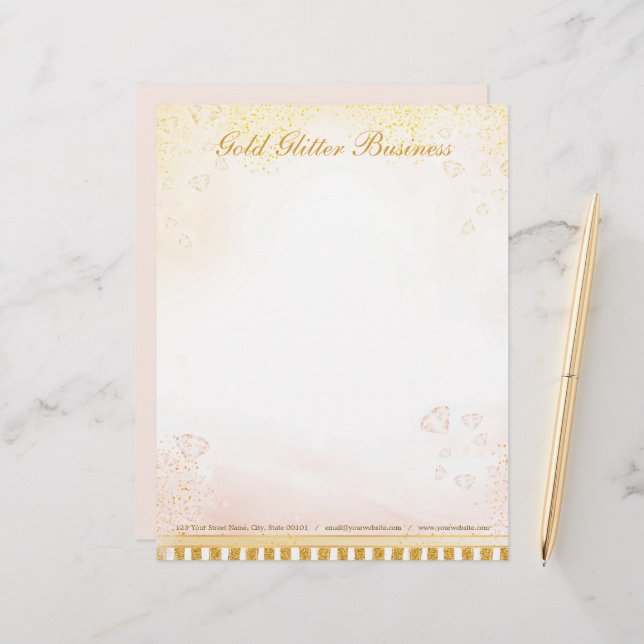 Gold Glitter Diamonds Letterhead (Front/Back In Situ)