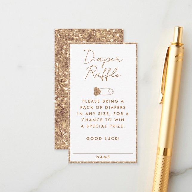 Gold Glitter Diaper Raffle Baby Shower Enclosure (Front/Back In Situ)