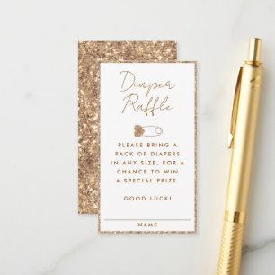 Gold Glitter Diaper Raffle Baby Shower Enclosure Card