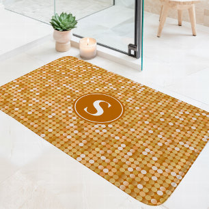 Gold Glitter Disco Ball Monogram Bath Mat