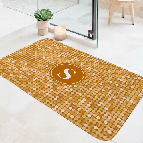 Gold Glitter Disco Ball Monogram Bath Mat