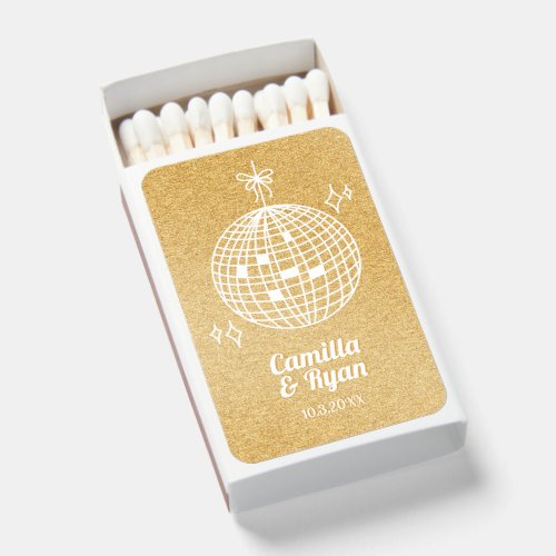 Gold Glitter Disco Wedding Favor Personalized Matchboxes